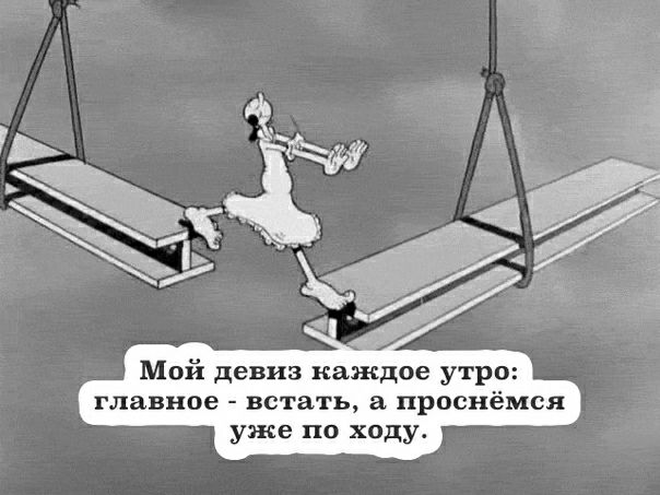 Мой девиз каждое утро главное встать а проснёмсн уже по ходу