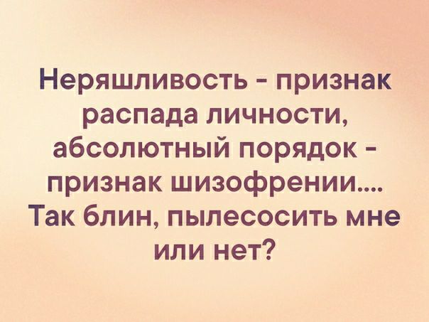 Неряшливость признак распада личности абсолютный порядок признак шизофрении Так блин пылесосить мне или нет