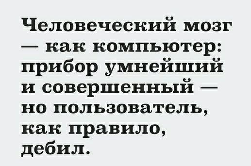 Человеческий мозг как компьютер прибор умнейший и совершенный но пользователь как правило дебил