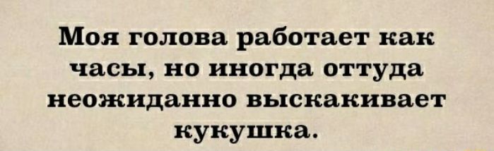 Моя голова работает как часы но иногда оттуда неожиданно выскакивает кукушка