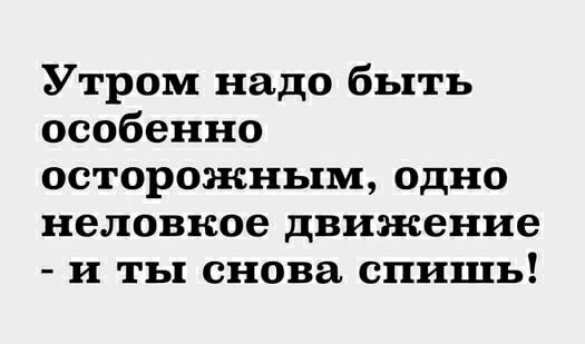 Утром надо быть особенно осторожным одно неловкое движение и ты снова спишь