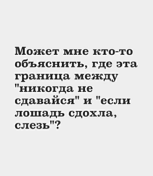 Может мне кто то объяснить где эта граница между никогда не сдавайся и если лошадь сдохла слезь