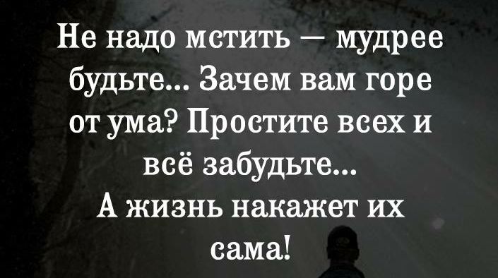 Не надо мстить мудрее будьте Зачем вам горе от ума Простите всех и всё забудьте А жизнь накажет их сама