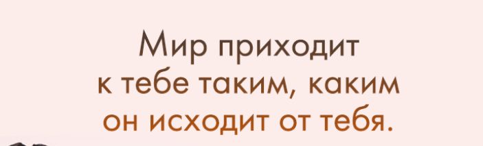 Мир приходит к тебе таким каким он исходит от тебя