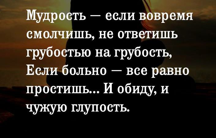 Мудрость если вовремя смолчишь не ответишь грубостью на грубость Если больно все равно простишь И обиду и чужую глупость