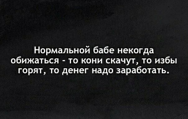 Нормальной бабе некогда обижаться то кони скачут то избы горят то денег надо заработать