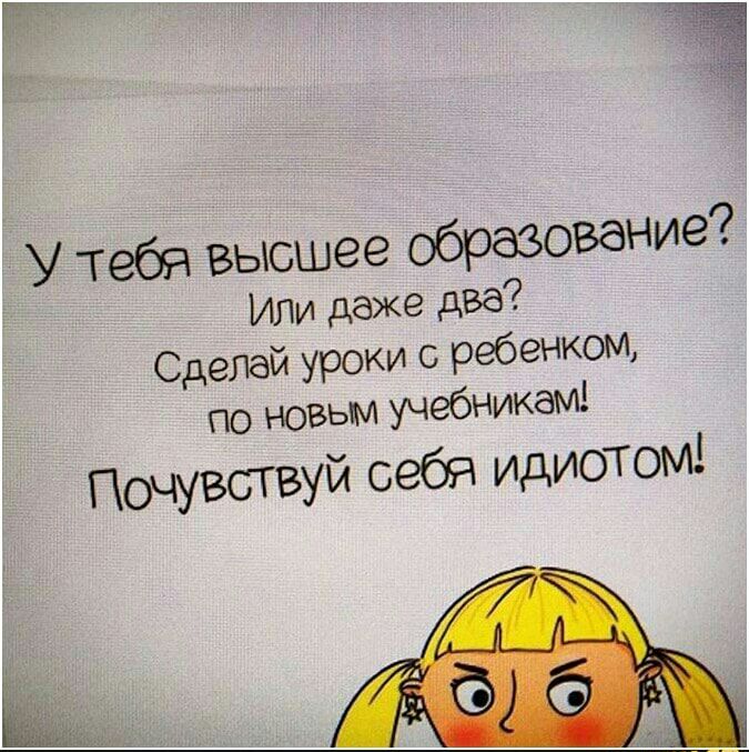 У Тебя высшее образование Или даже два Сделай уроки с ребенком по новым учебникам Почувствуй себя идиотом