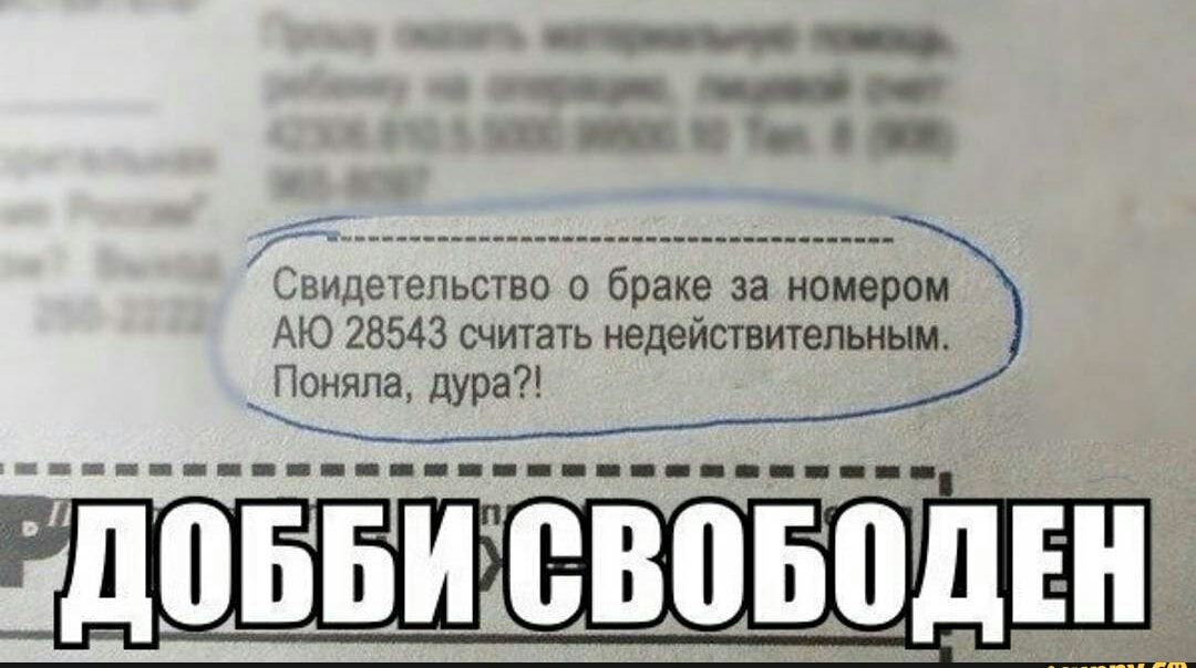_ иогп _ Фи н МР Свидетельство о браке за номером АЮ 28543 считать недействительным Поняла дура ыщш