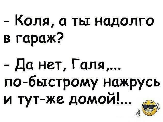 Коля а ты надолго в гараж Да нет Галя побыстрому нажрусь и тут же домой