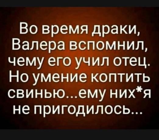 Во время драки Но умен е коптить ні е СВИНЬЮ ему НИХЯ не ПРИГОДИЛОСЬ
