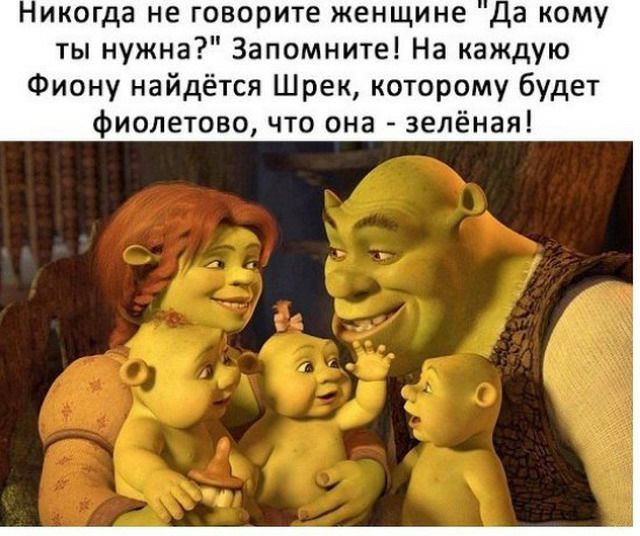 Никогда не говорите женщине Да кому ты нужна Запомните На каждую Фиону найдётся Шрек которому будет фиолетово что она зелёная