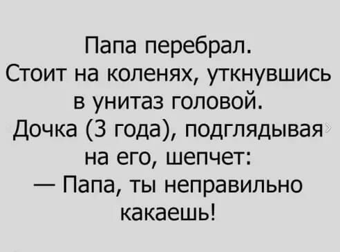 Папа перебрал Стоит на коленях уткнувшись в унитаз головой Дочка 3 года подглядывая на его шепчет Папа ты неправильно какаешь