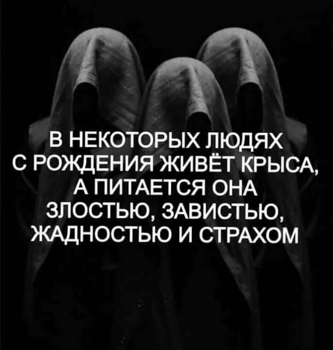 гт В НЕКОТОРЫХ ЛЮДЯХ С РОЖДЕНИЯ ЖИВЁТ КРЫСА А ПИТАЕТСЯ ОНА ЗЛОСТЬЮ ЗАВИСТЬЮ ЖАДНОСТЬЮ И СТРАХОМ