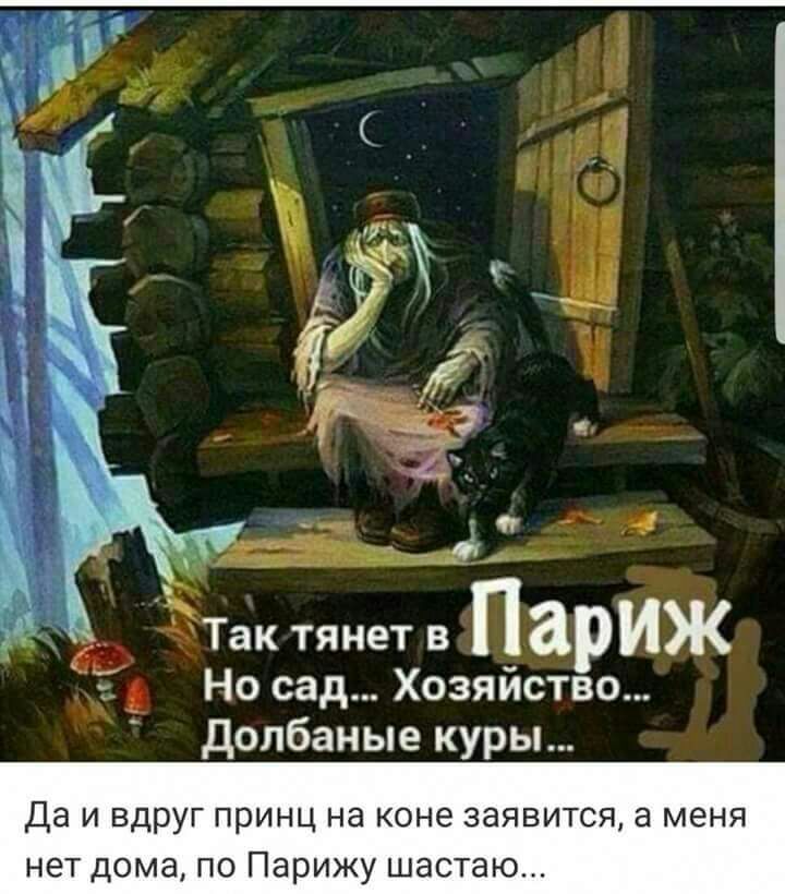 Так тянет в пар иж Но сад ХОЗЯЙСТВО долбаные куры Да и вдруг принц на коне заявится а меня нет дома по Парижу шастаю