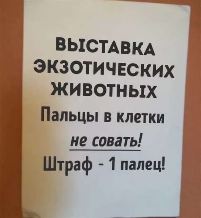 ВЫСТАВКА ЭКЗОТИЧЕСКИХ ЖИВОТНЫХ Пальцы в клетки не совать Штраф 1 палец і