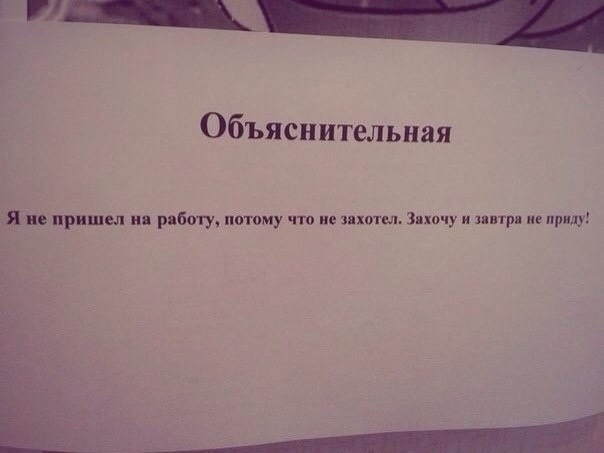 _ Объяснительная Я не пришел ии работу потому что и захотим Зяхочу и зявтрц не приду