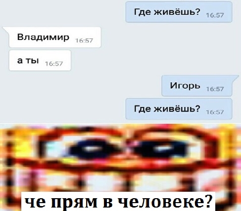 Где живёшь 57 Владимир а ты Игорь 1657 Где живёшь 1 _ д че прям В человеке