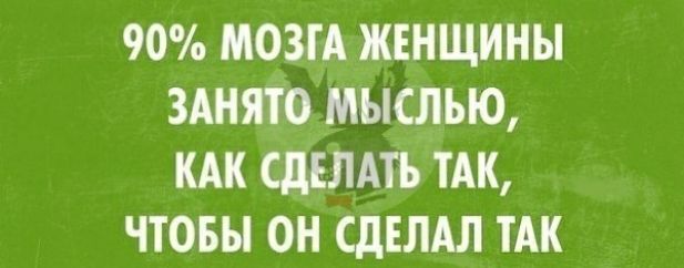 90 МОЗГА ЖЕНЩИНЫ ЗАНЯТО МЫСЛЬЮ КАК СДЕЛАТЬ ТАК ЧТОБЫ ОН СДЕЛАЛ ТАК