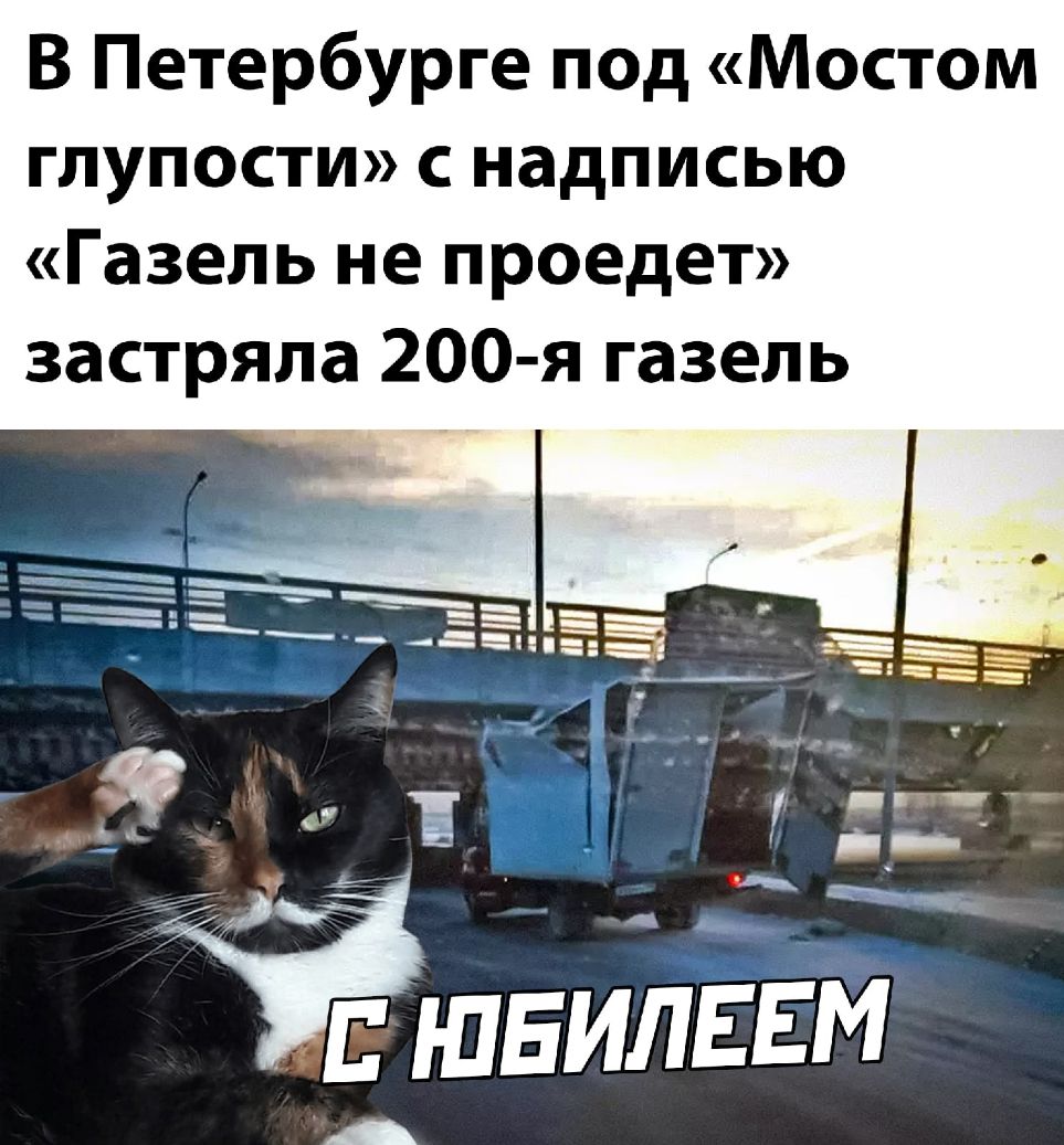 В Петербурге псд Мостом глупости с надписью Газель не проедет застряла 200 я газель