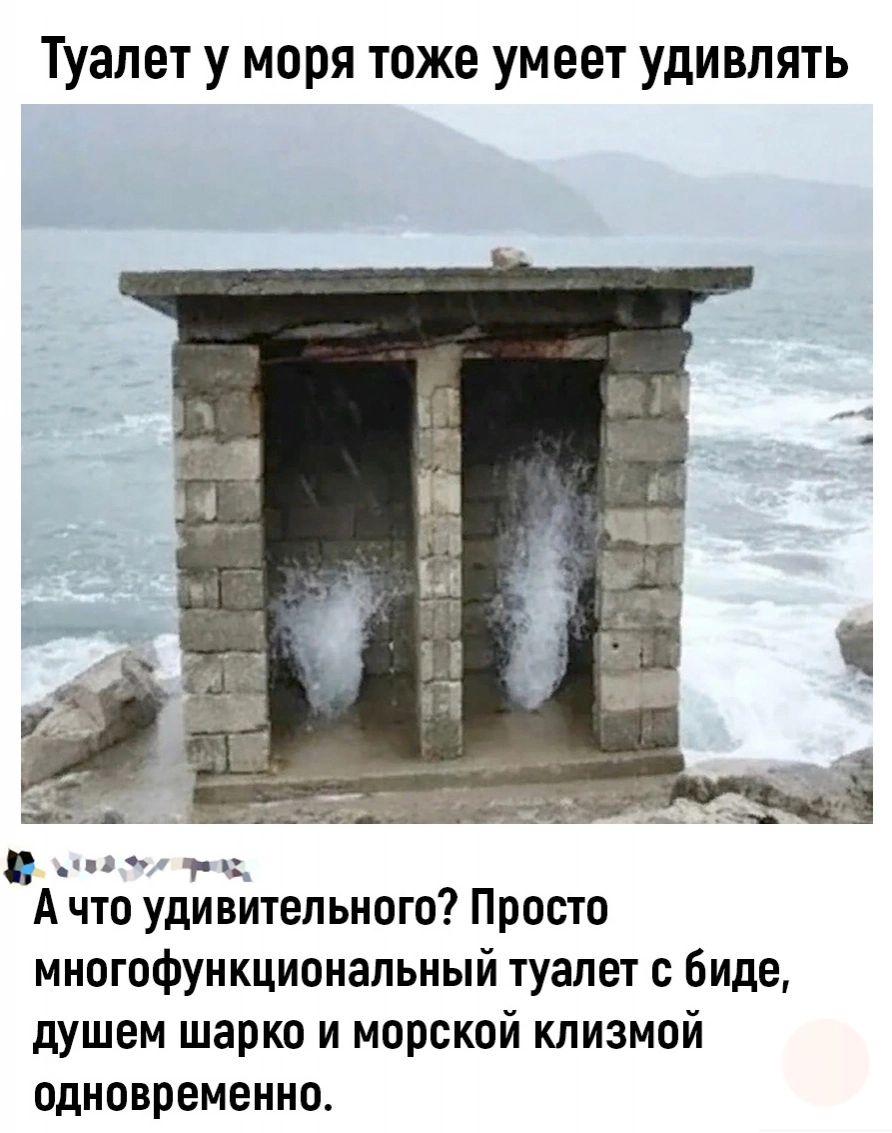 Туалет у моря тоже умеет удивлять _ 7 г А что удивительного Просто многофункциональный туалет биде душем шарко и морской клиэмой одновременно