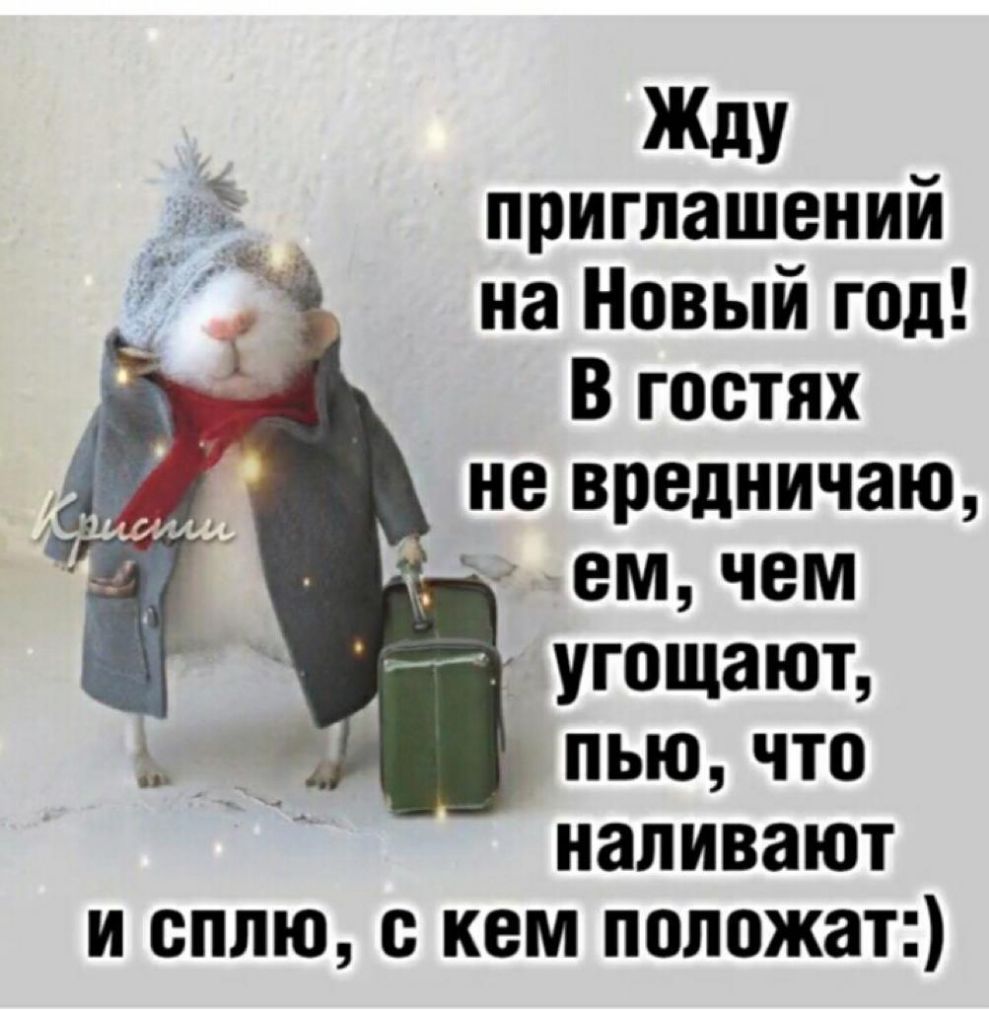 ЖдУ приглашений на Новый год В гостях не вредничаю ем чем угощают пью что наливают и сплю с кем попожат