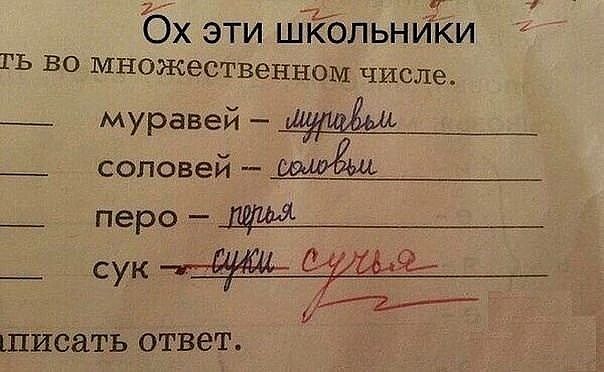 2 Ох эти школьнИКи ГЬ во множественном числе _ муравей _ соловей _ перо _ СУК і писать ответ