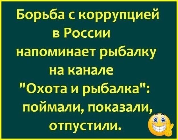 Борьба с коррупцией в России напоминает рыбалку на канале Охота и рыбалка поймали показали отпустили