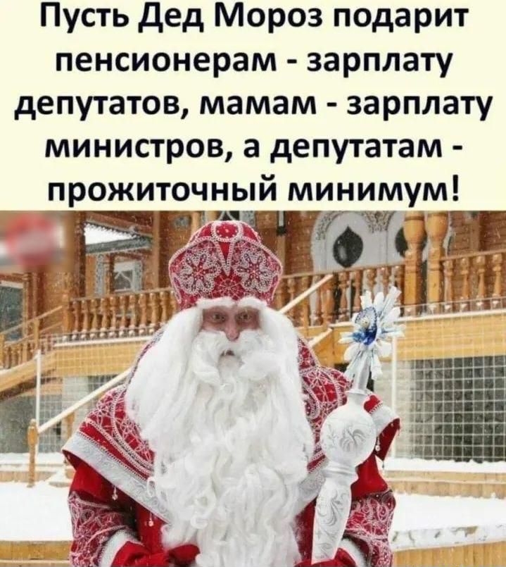 Пусть дед Мороз подарит пенсионерам зарплату депутатов мамам зарплату министров а депутатам