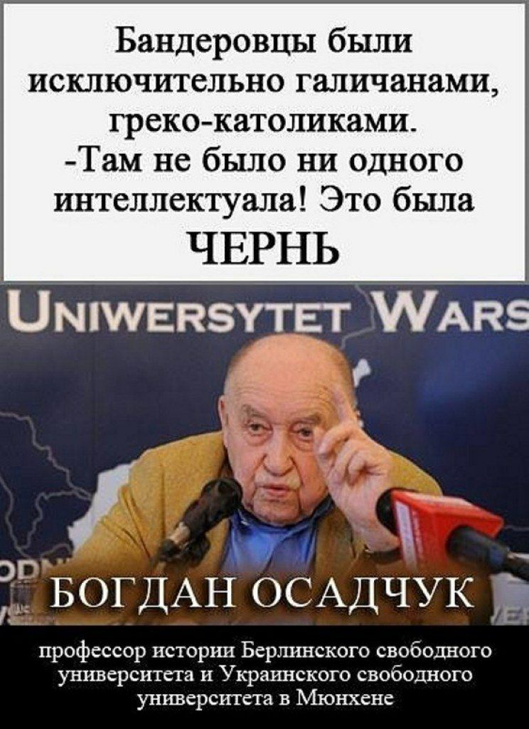 Бандеровцы были исключительно галичанами грекс католиками Там не бьшо ни одного интеллектуала Это была Цмтвнзутгг МАкз ъ 2 і і диаз 024 ЭГБОГДАН ОСАДЧУК ЁЁ профессор истории Берлинского свободного университета и Украинского свободного университета в Мюнхене