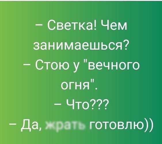 Светка Чем занимаешься Стою у вечного огня Что Да жрать готовлю