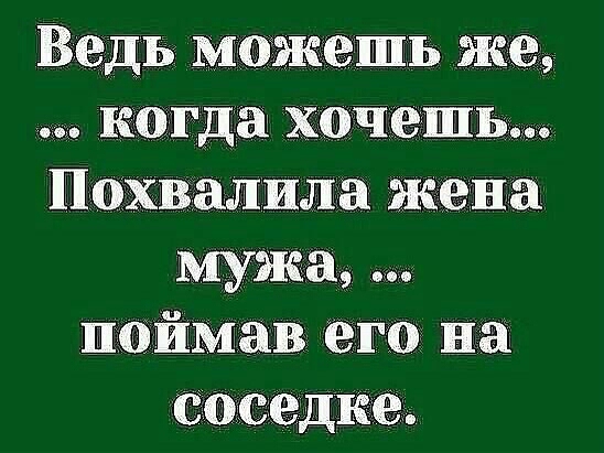 Ведь можешь жег когда хочешь_ Похвалила жена мужа поймав его на соседке
