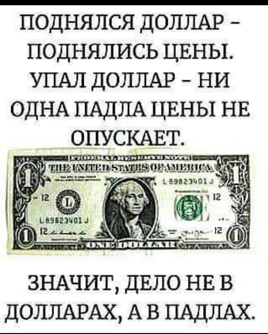 ПОДНЯЛСЯ ДОЛЛАР ПОДНЯЛИСЬ ЦЕНЫ УПАЛ ДОЛЛАР НИ ОДНА ПАДЛА ЦЕНЫ НЕ ОПУСКАЕТ Г 1 щчшшш 3_ 1 извини _ ниши НААид ЗНАЧИТ ДЕЛО НЕ в ДОЛЛАРАХ А в ПАДЛАХ