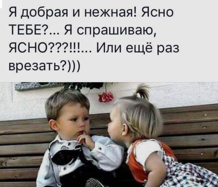 Я добрая и нежная Ясно ТЕБЕ Я спрашиваю ЯСНО Или ещё раз врезать