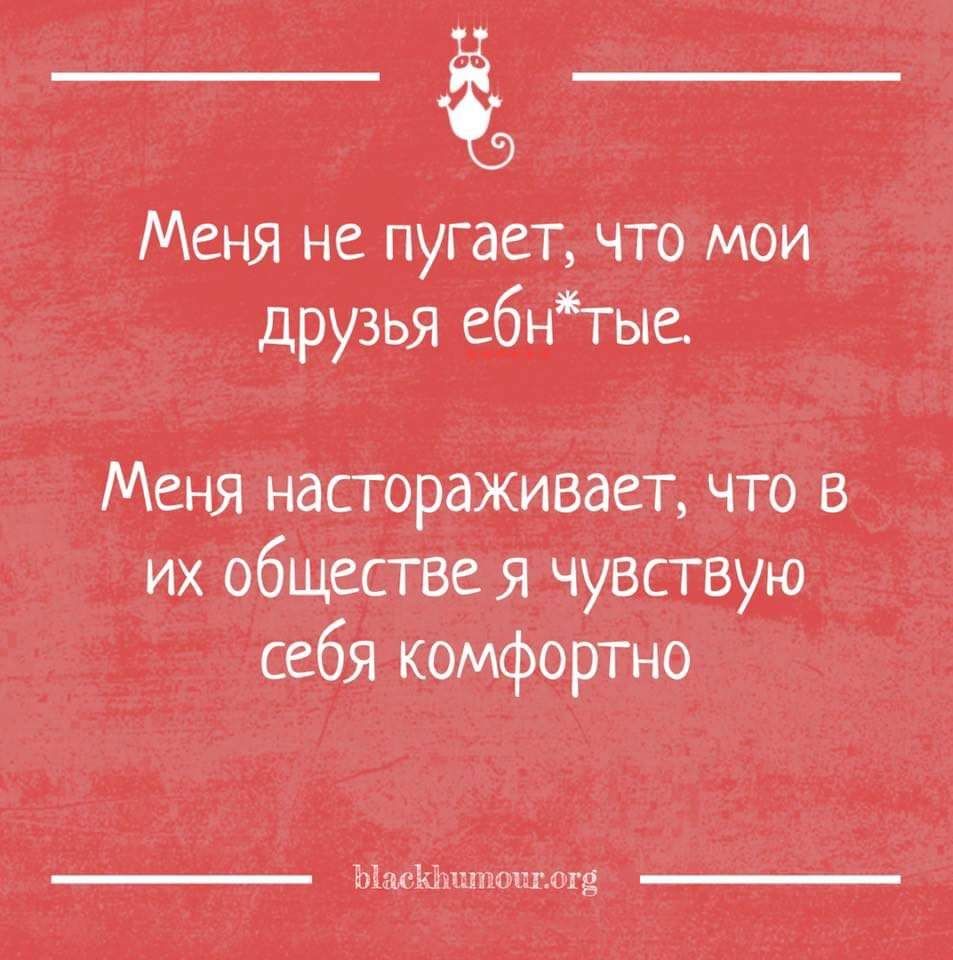 Меня не пугает что мои друзья е_бфгые Меня настораживает что в их обществе я чувствую себя комфортно ЫарЫштшшшд
