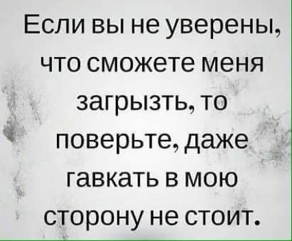 Если вы не уверены что сможете меня 3агры3ть то поверьте даже гавкать в мою сторону не стоит