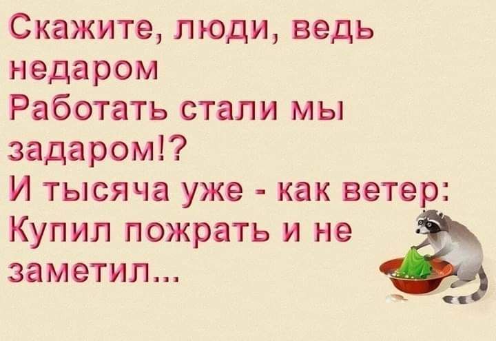 Скажите люди ведь недаром Работать стали мы задаром1 И тысяча уже как ветер Купил пожрать и не заметил _