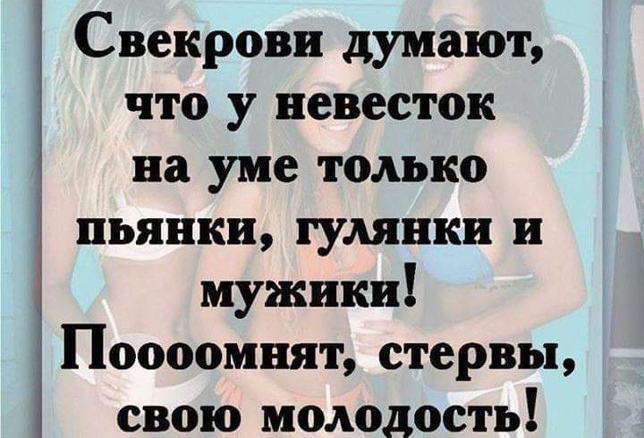 Свекрови думают что у невесток на уме только 3 пьянки гулянки и мужики Поооомнят стервы свою молодость