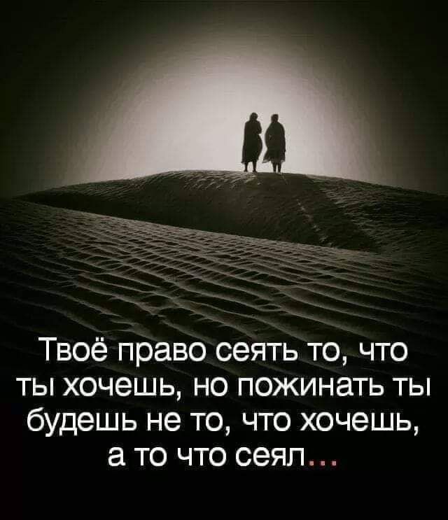 Твоё право сеять то что ты хочешь но пожинать ты будешь не то что хочешь то что сеял