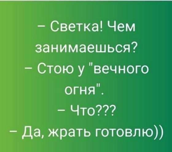 Светка Чем занимаешься Стою у вечного огня Что Да жрать готовлю