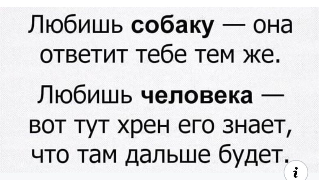 Любишь собаку она ответит тебе тем же Любишь человека вот тут хрен его знает что там дальше будет_