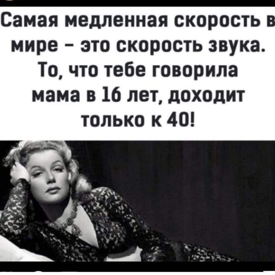 Самая медленная скорость мире это скорость звука То что тебе говорила мама в 16 лет доходит только к 40