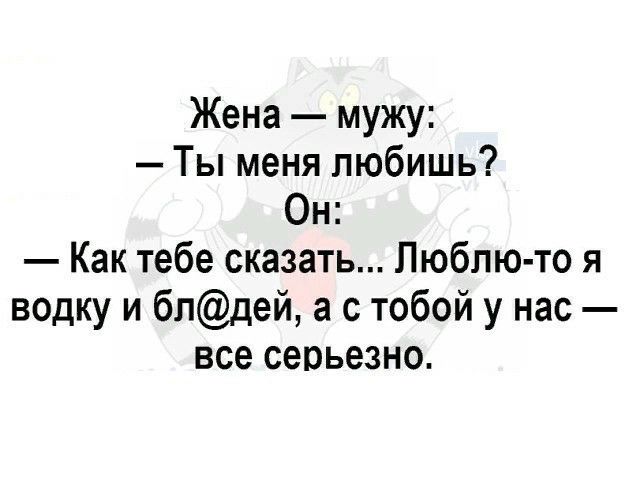 Жена мужу Ты меня любишь Он Как тебе сказать Люблю то я водку и блдей а с тобой у нас все серьезно