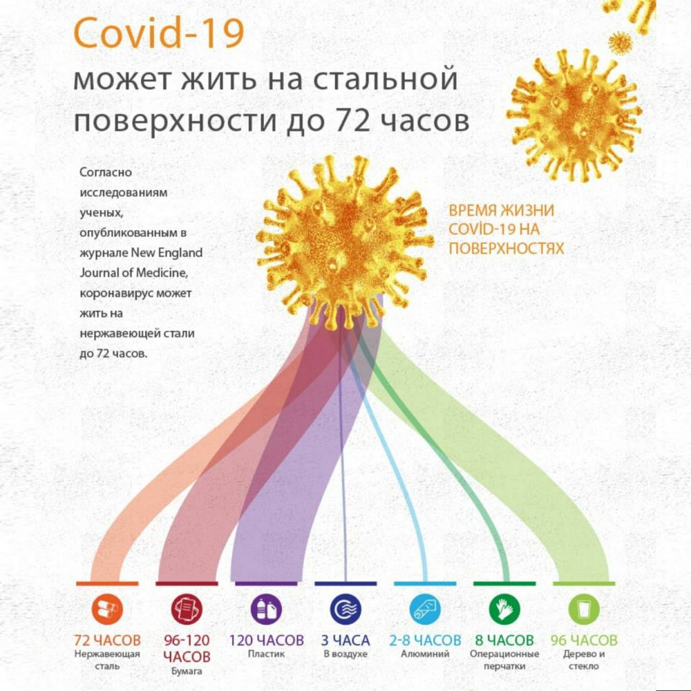 Сошо 1 9 может жить на стальной поверхности до 72 часов Сописио исследоп ниям ученых опубликованным в журнале М Еп9апа оптаі 06 Мейісіпе короиапирус может жить на перипетий сипи до 72 часов ВРЕМЯ ЖИЗНИ СОУО і 9 НА ПОБЕРХНОСТЯХ оооооо 72 ЧАСОВ 96 120 120 ЧАСОВ 3 ЧАСА 2 8 ЧАСОВ В ЧАСОВ 96 ЧАСОВ ме ы ЧАСОВ ящик в ищи Алюминий Шпицшип дерном шп БМШ прими пит