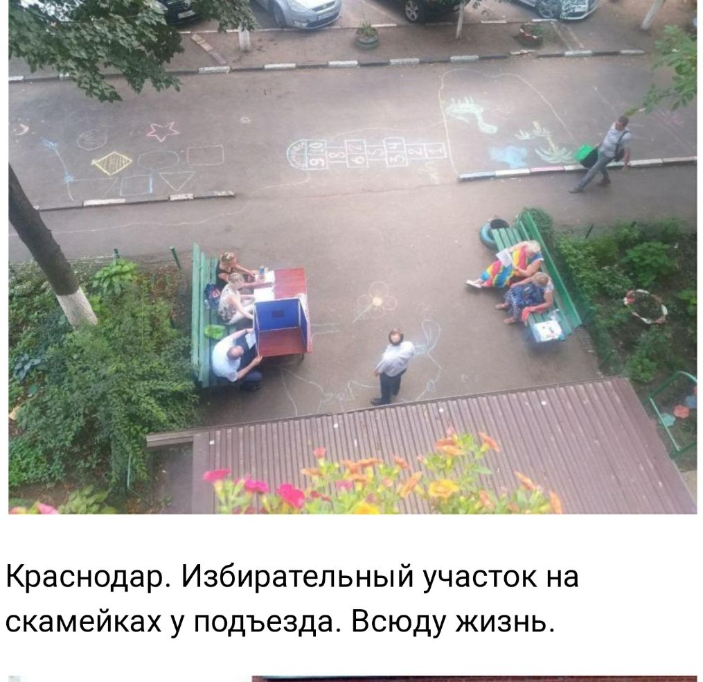 Краснодар Избирательный участок на скамейках у подъезда Всюду жизнь