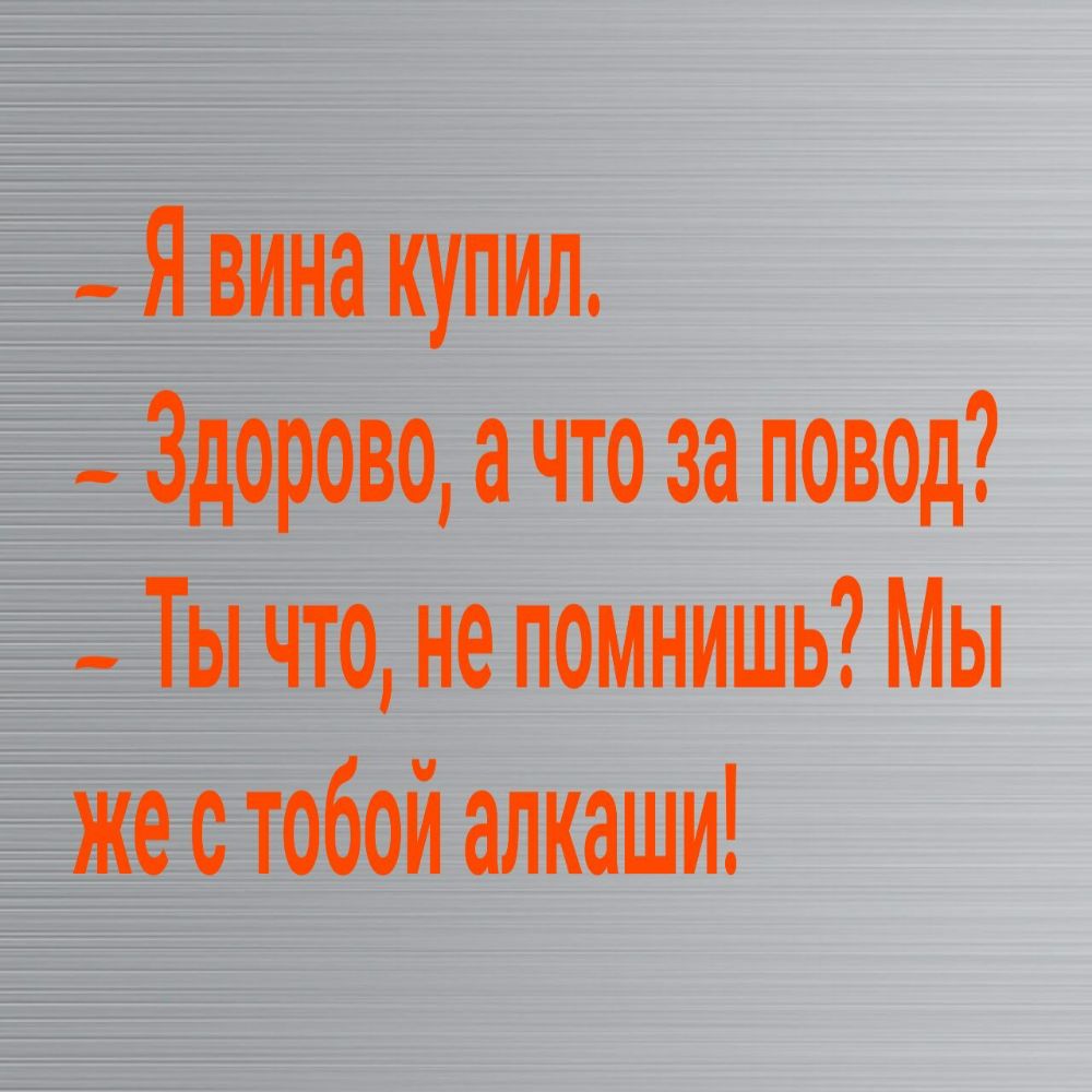 Я вина купил Здорово а что за повод Ты что не помнишь Мы же стобой алкаши
