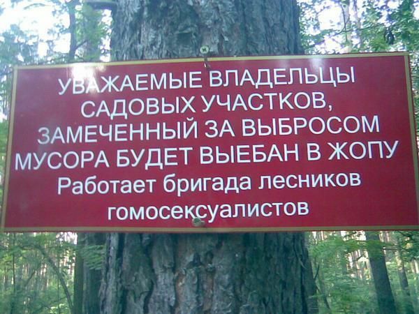 САДОВЫХ УЧАСТКОВ ЗАМЕЧЕННЫЙ ЗА ВЫБРОСОМ МУСОРА БУДЕТ ВЫЕБАН В КОПУ Работает бригада лесников гомосексуалистов