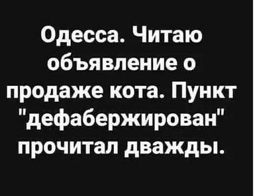 Одесса Читаю объявление о продаже кота Пункт дефабержирован прочитал дважды