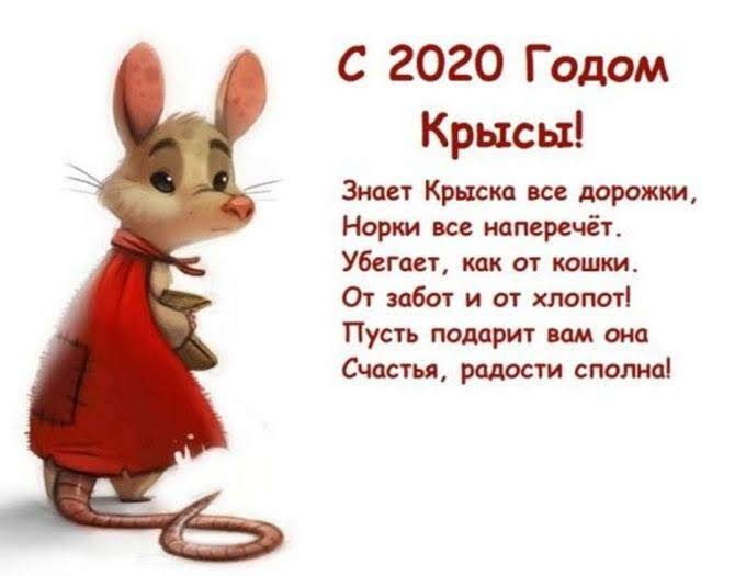 С 2020 Годом Крысы Знает Краска все дарожки Норки все иаперечёт Убегает как от кашки От забот и от хлапоті Пусть подарит вам она Счастья радости сполна