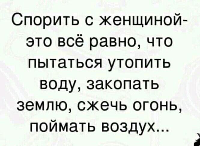 Спорить с женщиной это всё равно что пытаться утопить воду закопать землю сжечь огонь поймать воздух 3