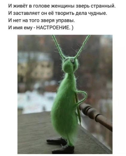 и живёг в гппове женщины зверь странный и заставляет он её творить дела чудные И нет на того зверя управы И имя ему НАСТРОЕНИЕ